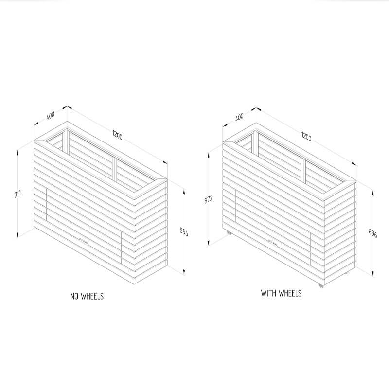 3'11 x 1'4 Forest Linear Tall Wooden Garden Planter with Storage (1.2m x 0.4m) Technical Drawing
