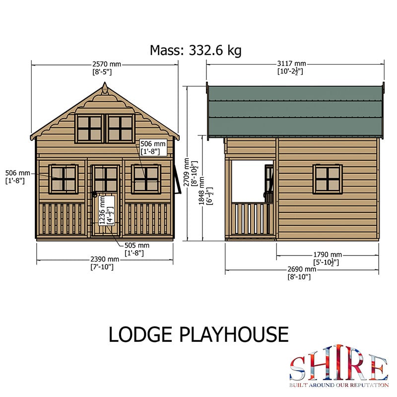 8' x 9' Shire Lodge Kids Wooden Playhouse (2.39m x 2.69m) Technical Drawing