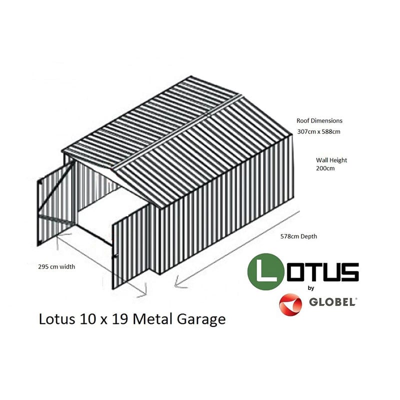 10' x 19' Globel Anthracite Grey Double Door Metal Garage (3.07m x 5.88m) Technical Drawing