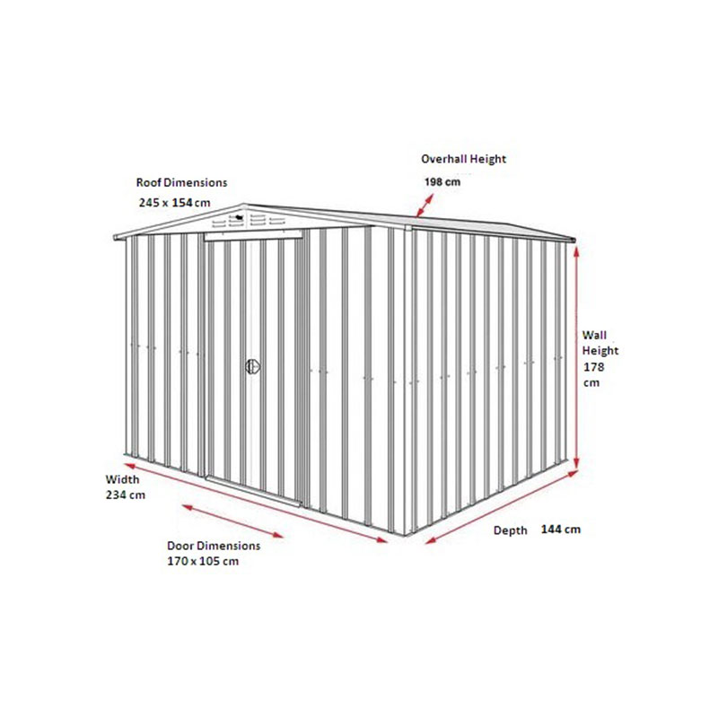 8' x 5' Globel Anthracite Grey Metal Shed (2.45m x 1.54m) Technical Drawing