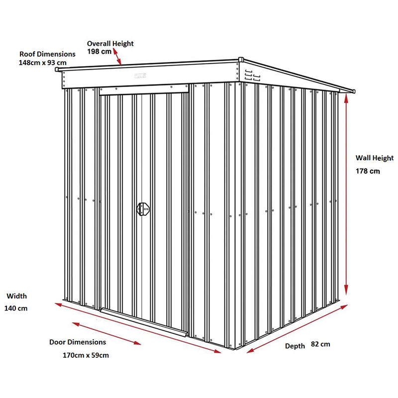 5' x 3' Globel Heritage Green Pent Metal Shed (1.48m x 0.93m) Technical Drawing