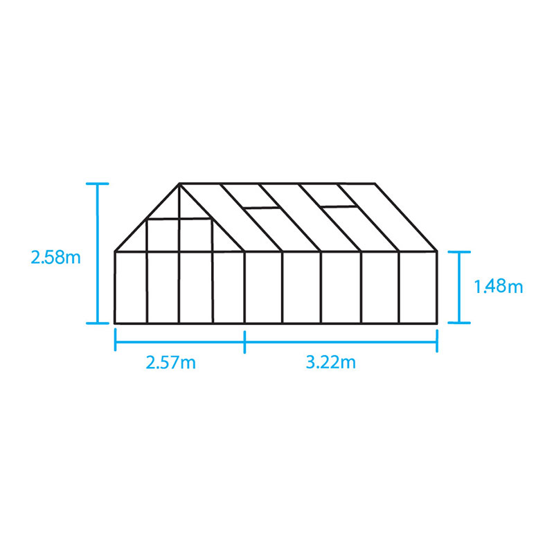 8'6 x 10'7 Green Frame Halls Magnum 810 Greenhouse (2.57 x 3.22m) Technical Drawing