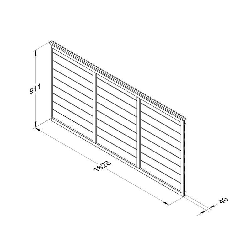 Forest 6' x 3' Straight Cut Overlap Fence Panel (1.83m x 0.91m) Technical Drawing