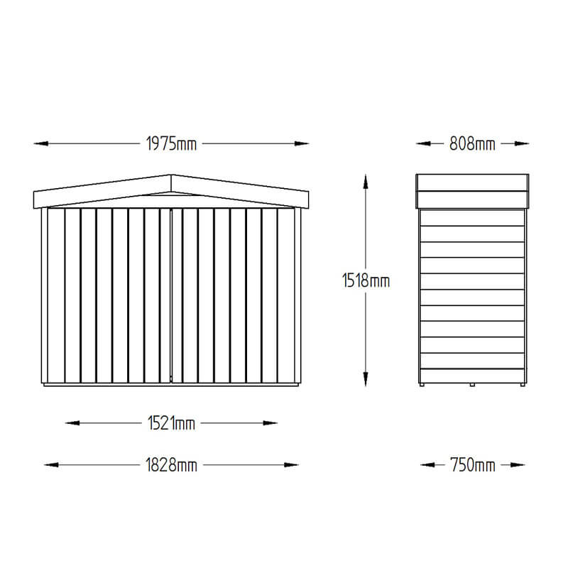 6'5 x 3' Forest Large Double Door Apex Wooden Garden Storage  - Bike / Mower Outdoor Store (1.9m x 0.8m) Technical Drawing