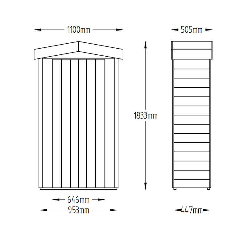 3'7 x 1'8 Forest Tall Apex Wooden Garden Storage Tool Store - Outdoor Patio Storage (1.1m x 0.5m) Technical Drawing