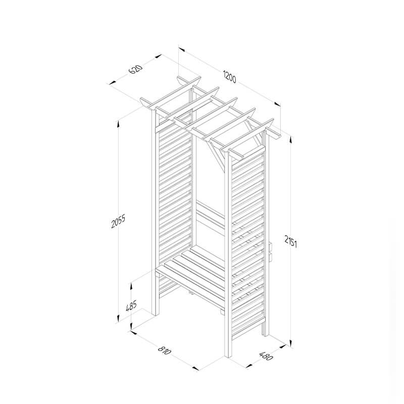 Forest Palma Garden Arbour Seat 4' x 2' Technical Drawing