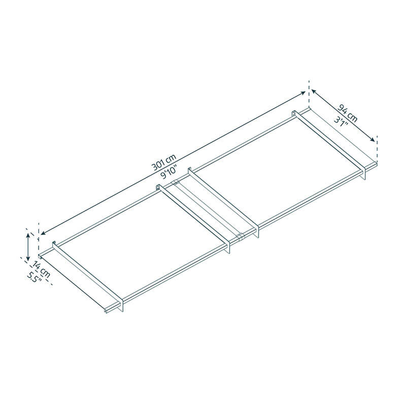 10' x 3' Palram Canopia Nancy 3000 Door Canopy - Grey (3.01m x 0.94m) Technical Drawing