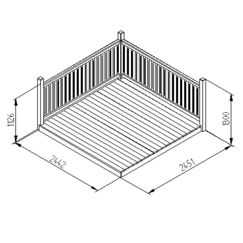 8' x 8' (2.44x2.44m) Forest Patio Deck Kit Technical Drawing