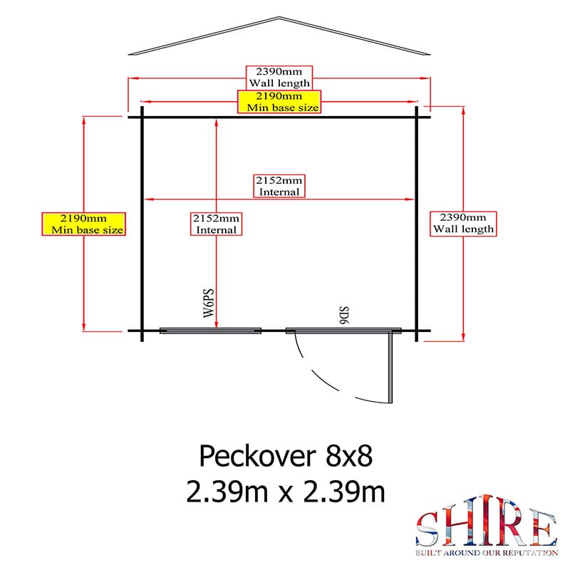 Shire Peckover 2.4m x 2.4m Log Cabin Summerhouse (19mm) Technical Drawing