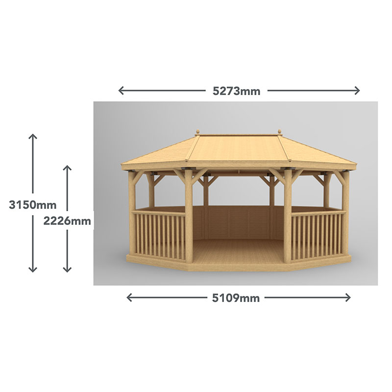 17'x12' (5.1x3.6m) Premium Oval Wooden Garden Gazebo with New England Cedar Roof - Seats up to 22 people Technical Drawing