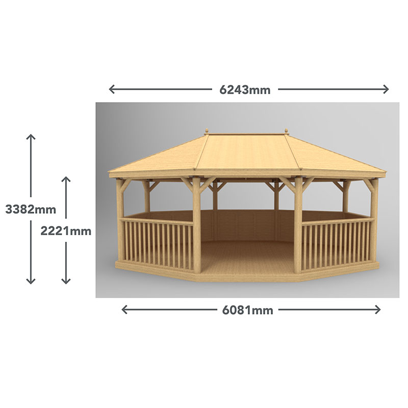 20'x15' (6x4.7m) Premium Wooden Furnished Garden Gazebo with Timber Roof - Seats up to 27 people Technical Drawing