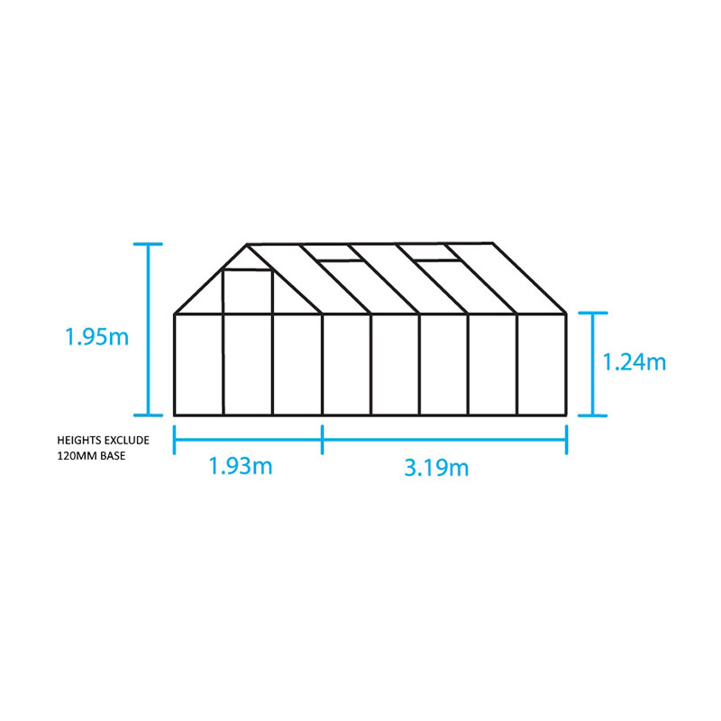 6'4 x 10’6 Halls Popular 106 Greenhouse (1.93 x 3.19m) Technical Drawing