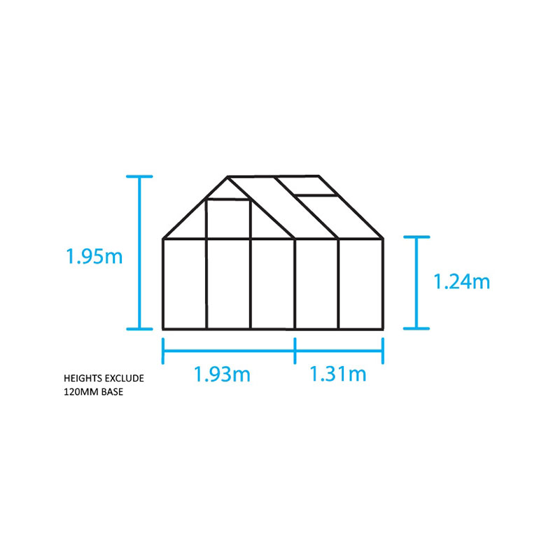 6'4 x 4'4 Green Frame Halls Popular 64 Small Greenhouse (1.93 x 1.31m) Technical Drawing