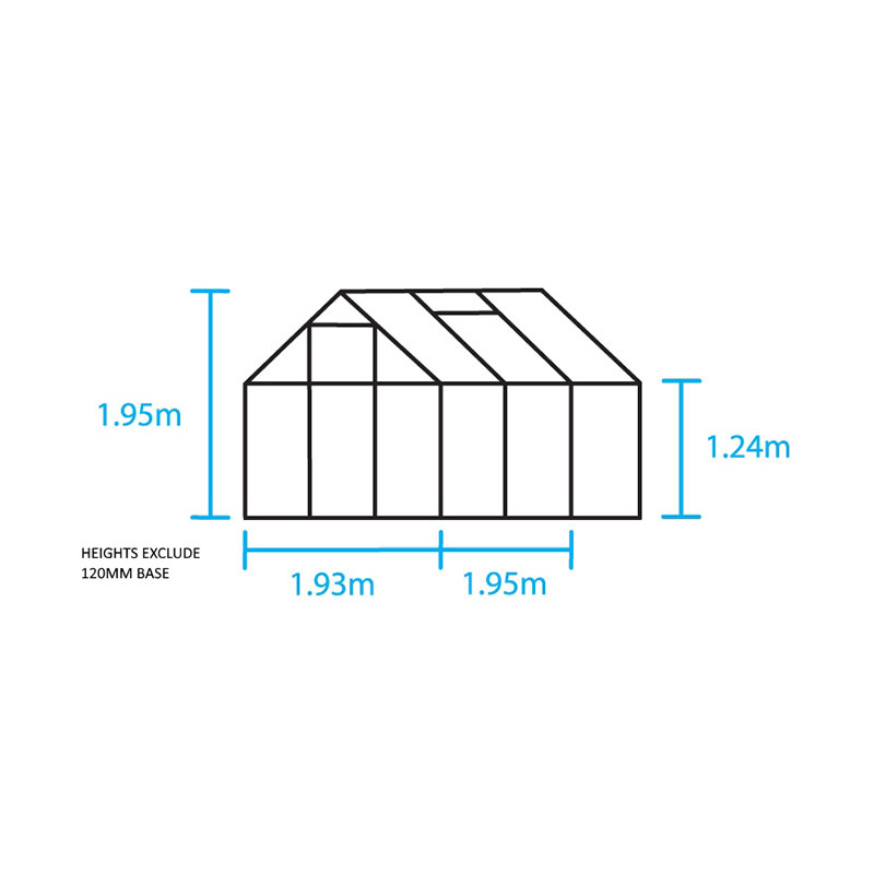 6'4 x 6'5 Green Frame Halls Popular 66 Small Greenhouse (1.93 x 1.95m) Technical Drawing