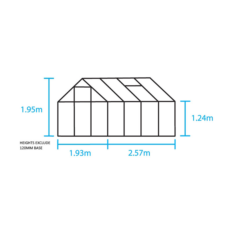 6'4 x 8'6 Halls Popular 68 Small Greenhouse (1.93 x 2.57m) Technical Drawing