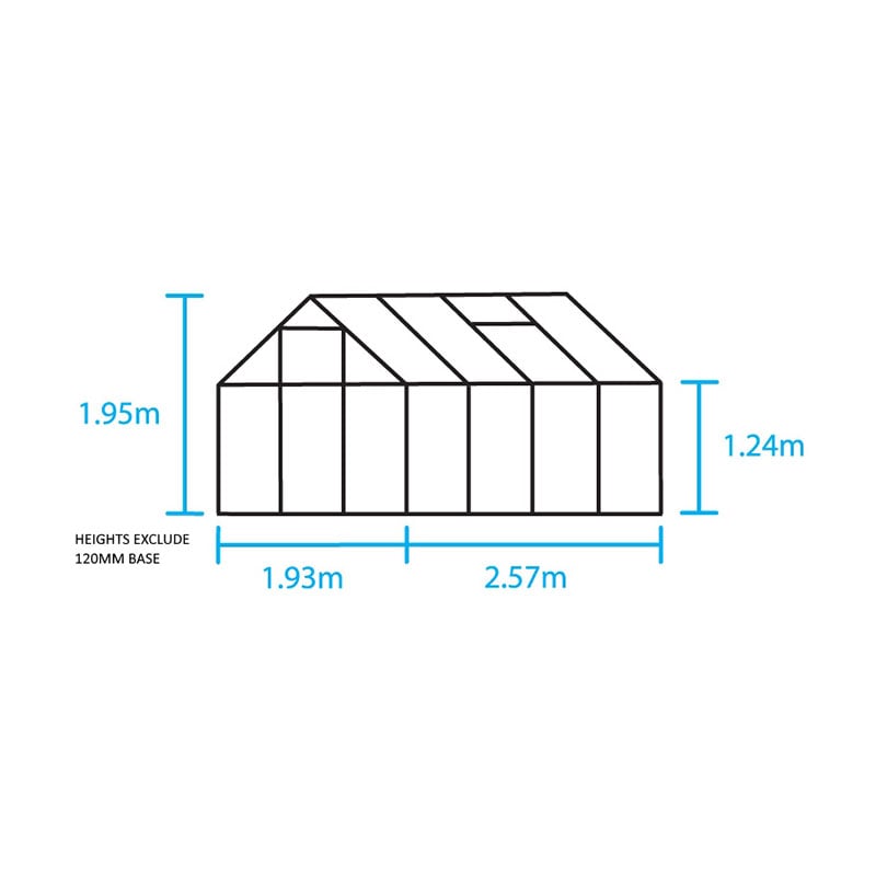 6'4 x 8'6 Green Frame Halls Popular 68 Small Greenhouse (1.93 x 2.57m) Technical Drawing