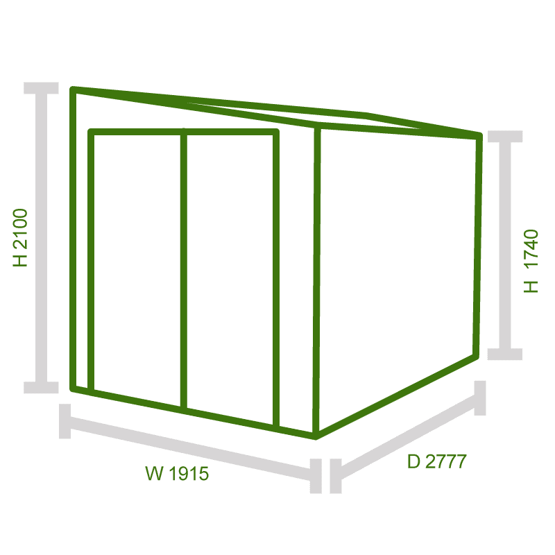 9'x6' (2.7x1.8m) Trimetals 'Protect a Bike' Secure Garden Storage Technical Drawing