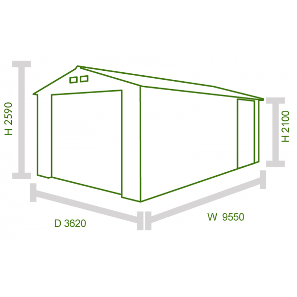 12' x 32' Sapphire Olympian Anthracite Metal Garage (3.62m x 9.55m) Technical Drawing