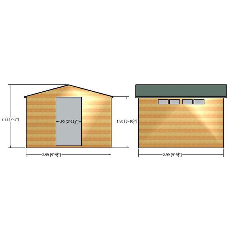 10' x 10' Shire Premium Security Apex Wooden Garden Shed (2.99m x 2.99m) Technical Drawing