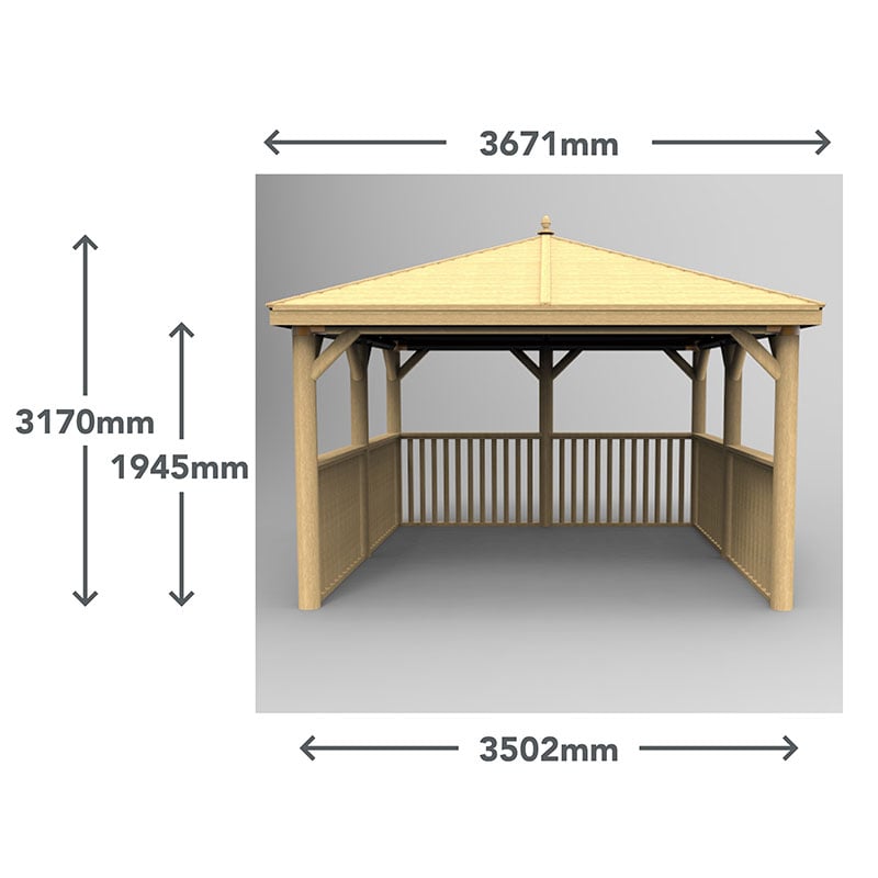11'x11' (3.5x3.5m) Square Wooden Garden Gazebo with Timber Roof Technical Drawing