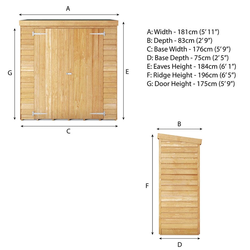 5'10 x 2'7 (1.78x0.78m) Mercia Overlap Premium Tall Wooden Garden Storage Technical Drawing