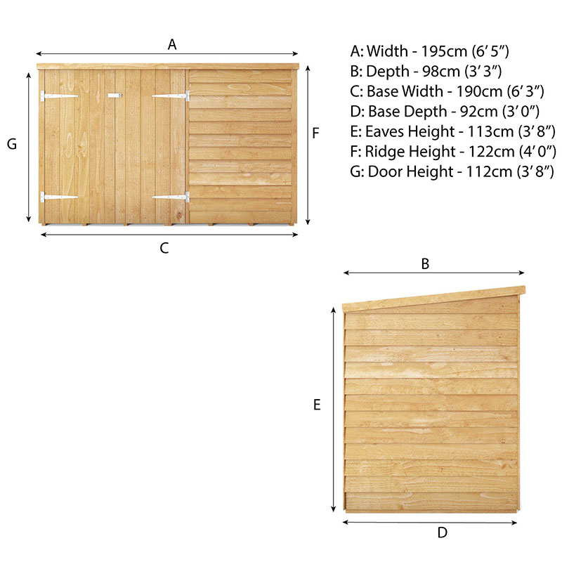 6x3 Mercia Overlap Wooden Bike Shed / Garden Storage Technical Drawing