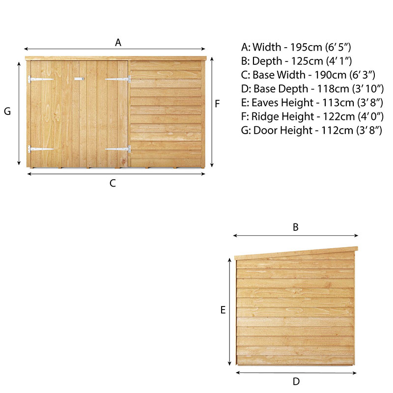6x4 Mercia Overlap Wooden Pent Bike/ Garden Storage Technical Drawing
