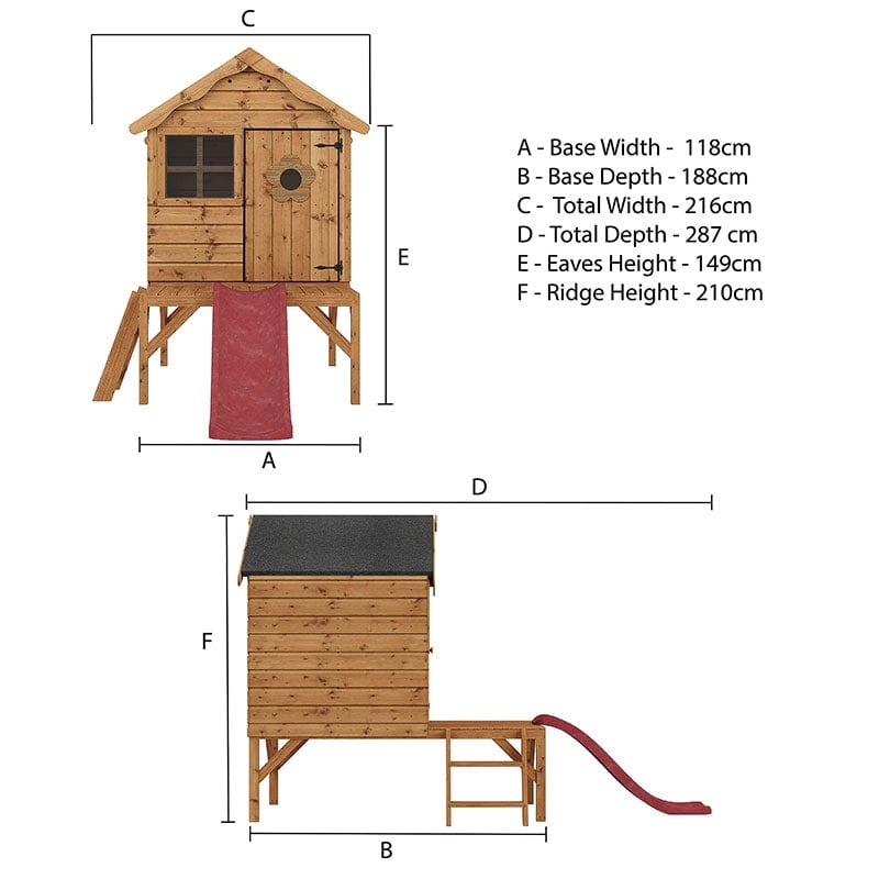 4x4 Mercia Snug Tower Kids Wooden Playhouse With Slide Technical Drawing