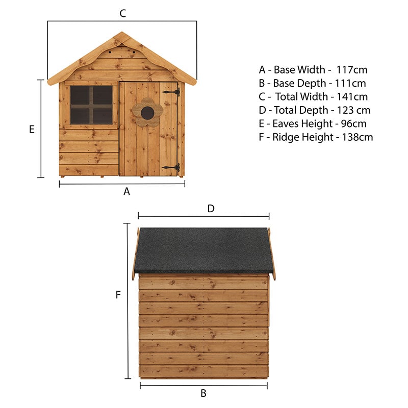3'8x3'11 Mercia Snug Traditional Kids Wooden Playhouse Technical Drawing