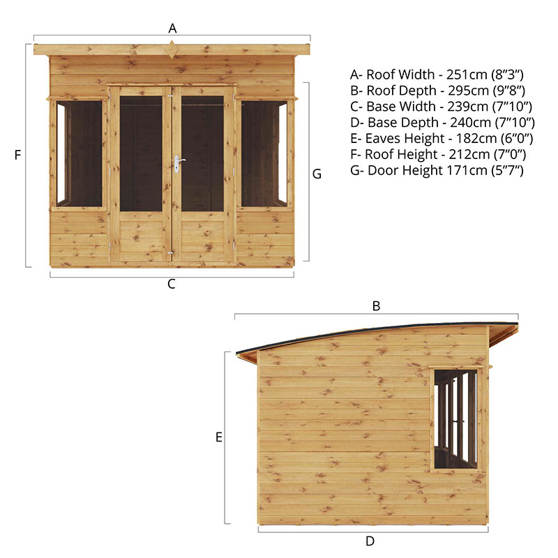 8x8 Mercia Helios Contemporary Wooden Summer House Technical Drawing