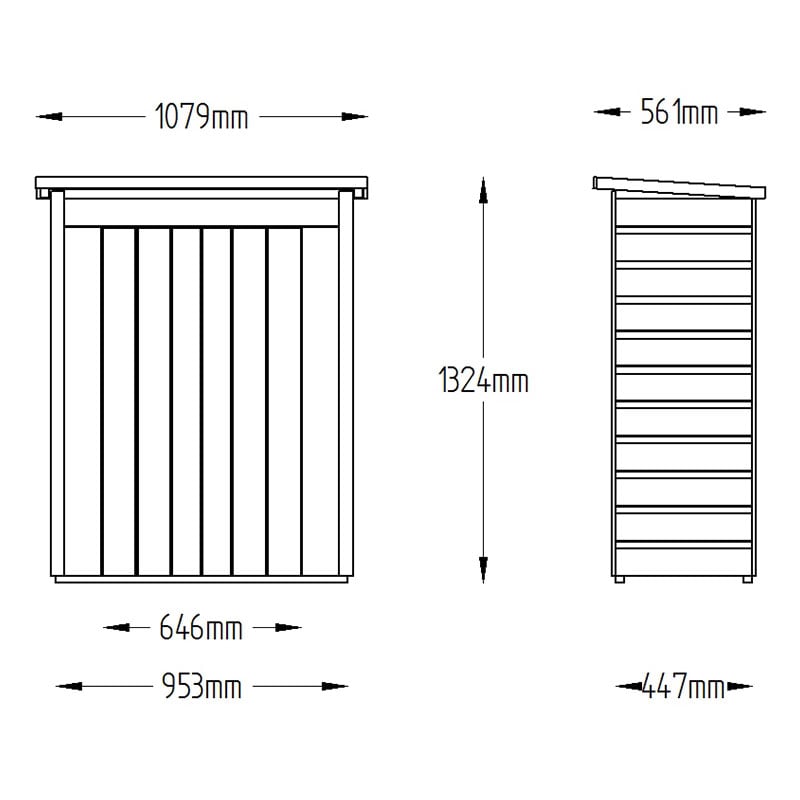 3'6 x 2' Forest Shiplap Pent  Midi Wooden Garden Storage - Outdoor Patio Storage (1m x 0.55m) Technical Drawing