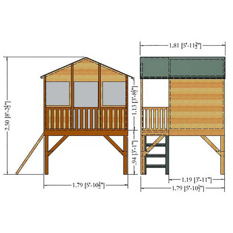 6x6 Shire Stork Tower Kids Wooden Playhouse Technical Drawing