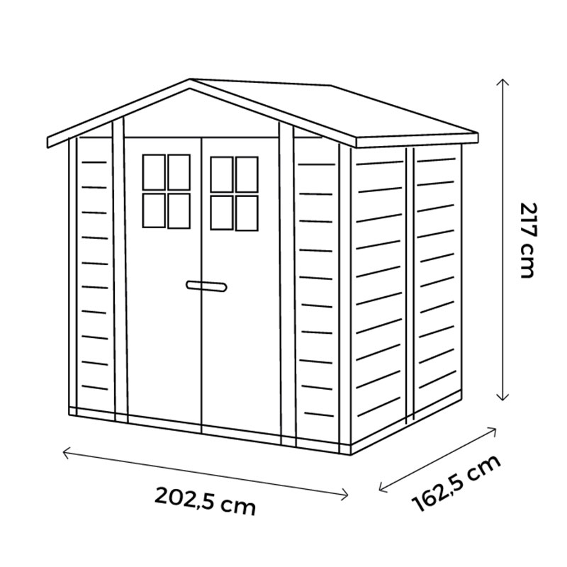 6'6 x 5'4 Shire Tuscany Evo 200 Apex Plastic Double Door Shed (2.02m x 1.62m) Technical Drawing