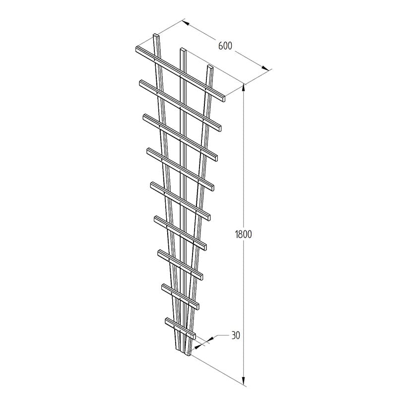 6' x 2' Forest Traditional Pressure Treated Fan Trellis (1.8m x 0.6m) Technical Drawing