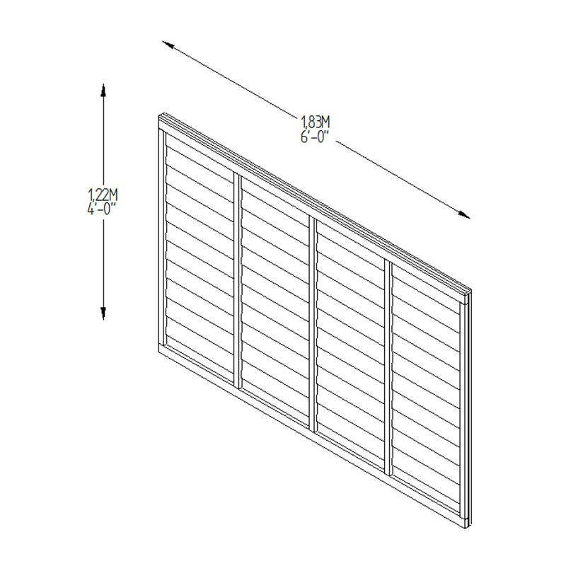 Forest 6' x 4' Pressure Treated Overlap Fence Panel (1.83m x 1.22m) Technical Drawing