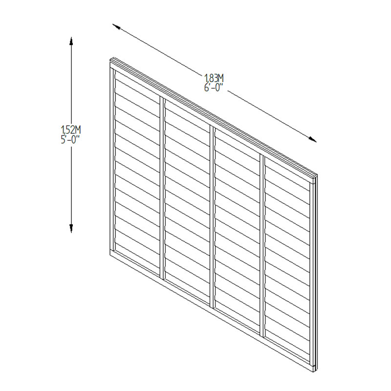 Forest 6' x 5' Pressure Treated Overlap Fence Panel (1.83m x 1.52m) Technical Drawing