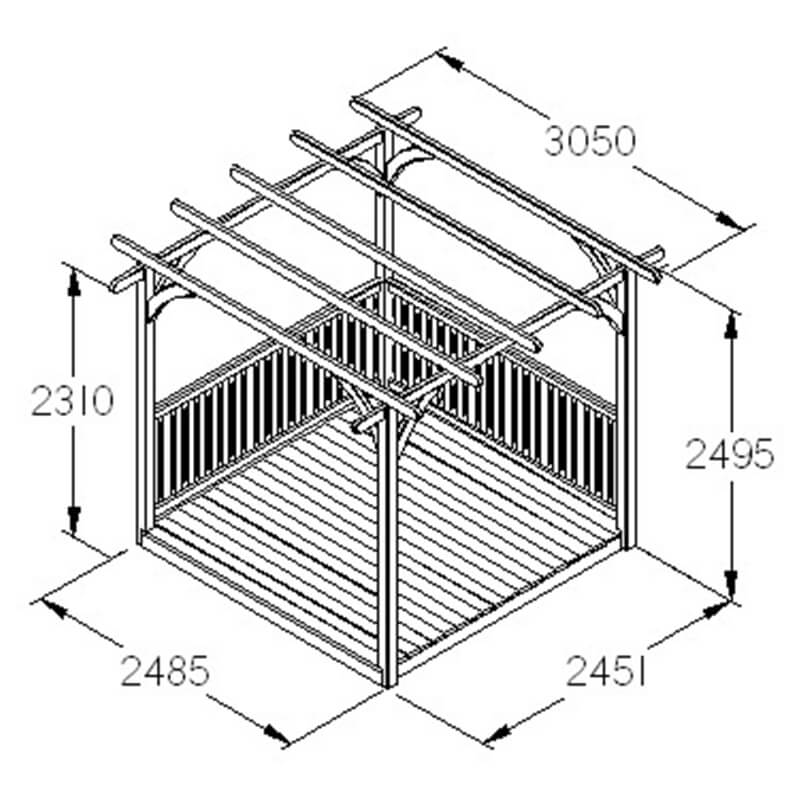 8' x 8' (2.44x2.44m) Forest Small Pergola Deck Kit Technical Drawing