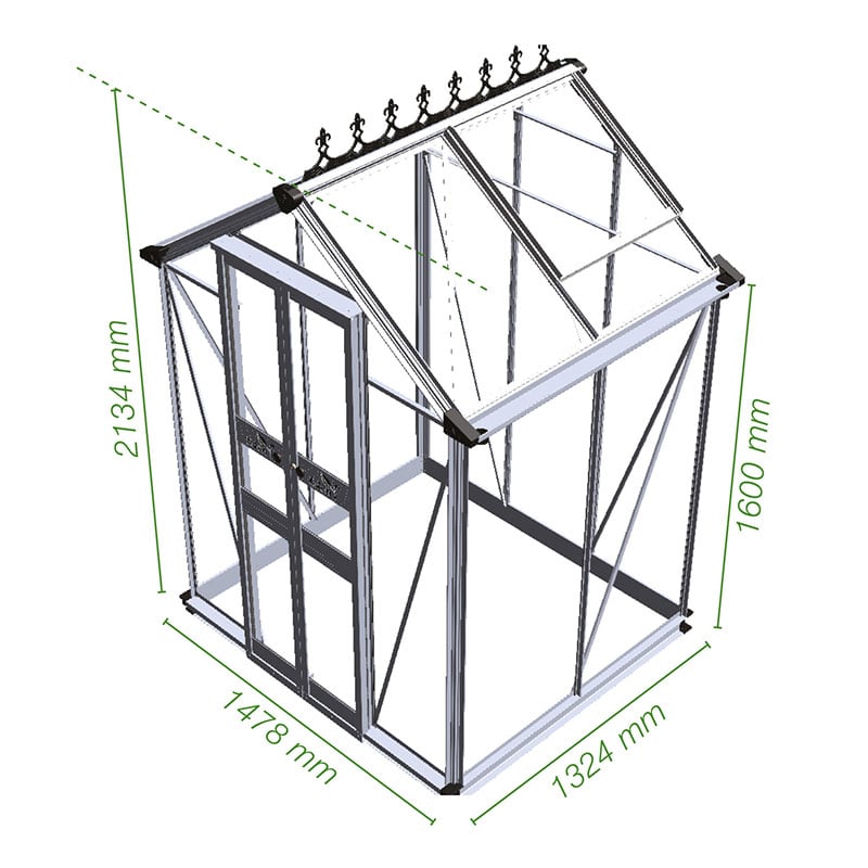 4' x 4' Halls Cotswold Birdlip Small Greenhouse with Toughened Glass (1.47m x 1.32m) Technical Drawing