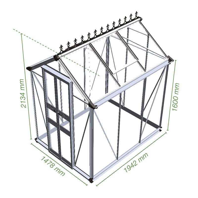 4' x 6' Halls Cotswold Birdlip Small Greenhouse with Toughened Glass (1.47m x 1.94m) Technical Drawing