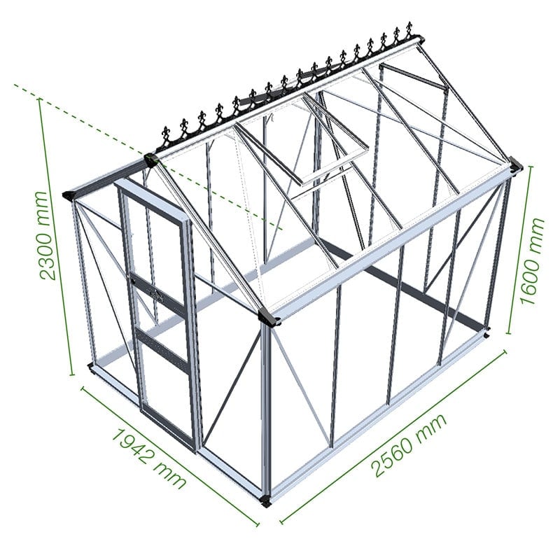 6' x 8' Halls Cotswold Burford Small Greenhouse with Toughened Glass (1.94m x 2.56m) Technical Drawing