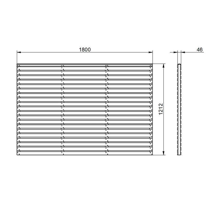 Forest 6' x 4' Pressure Treated Contemporary Double Slatted Fence Panel (1.8m x 1.2m) Technical Drawing