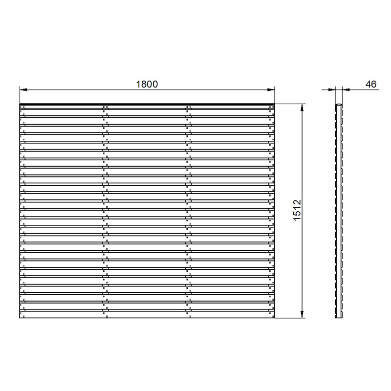 Forest 6' x 5' Pressure Treated Contemporary Double Slatted Fence Panel (1.8m x 1.5m) Technical Drawing
