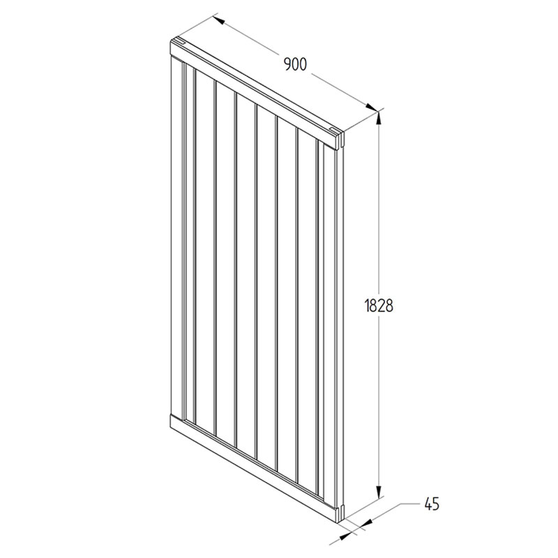 Forest 6' x 3' Pressure Treated Vertical Tongue & Groove Gate (1.8m x 0.9m) Technical Drawing