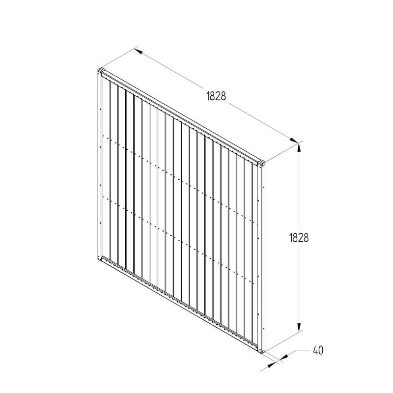 Forest 6' x 6' Pressure Treated Vertical Tongue and Groove Fence Panel (1.83m x 1.83m) Technical Drawing