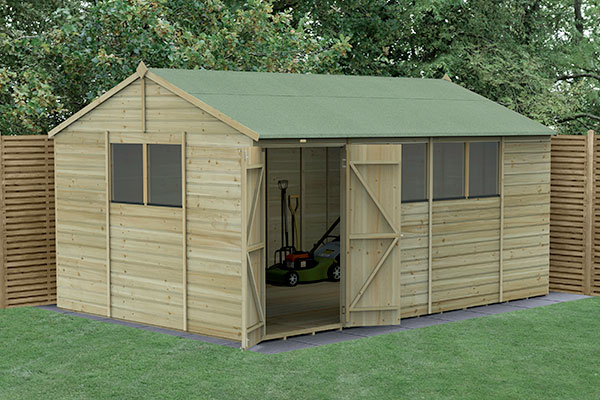 15x10 Forest Beckwood Shiplap Pressure Treated Double Door Reverse Apex Wooden Shed