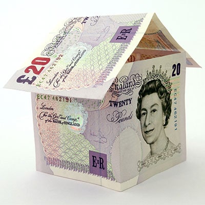 £20 notes made into the shape of a house