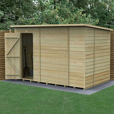 a 10x6 shiplap wooden shed with pent roof and windowless design