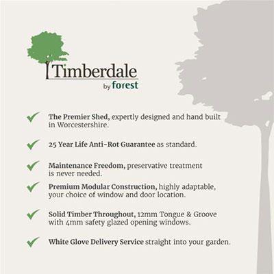 an infographic showing the benefits of Forest Timberdale tongue and groove sheds