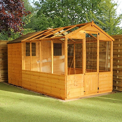 a 12x6 wooden greenhouse and potting shed combo