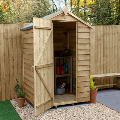 a cheap wooden shed with apex roof and windowless design